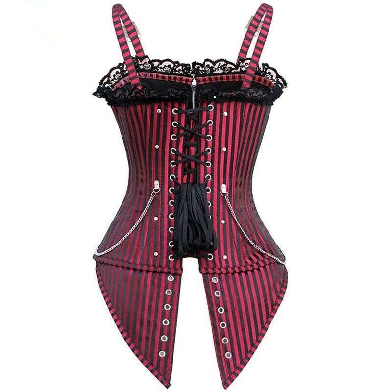 Striped Zippered Boning Shapewear