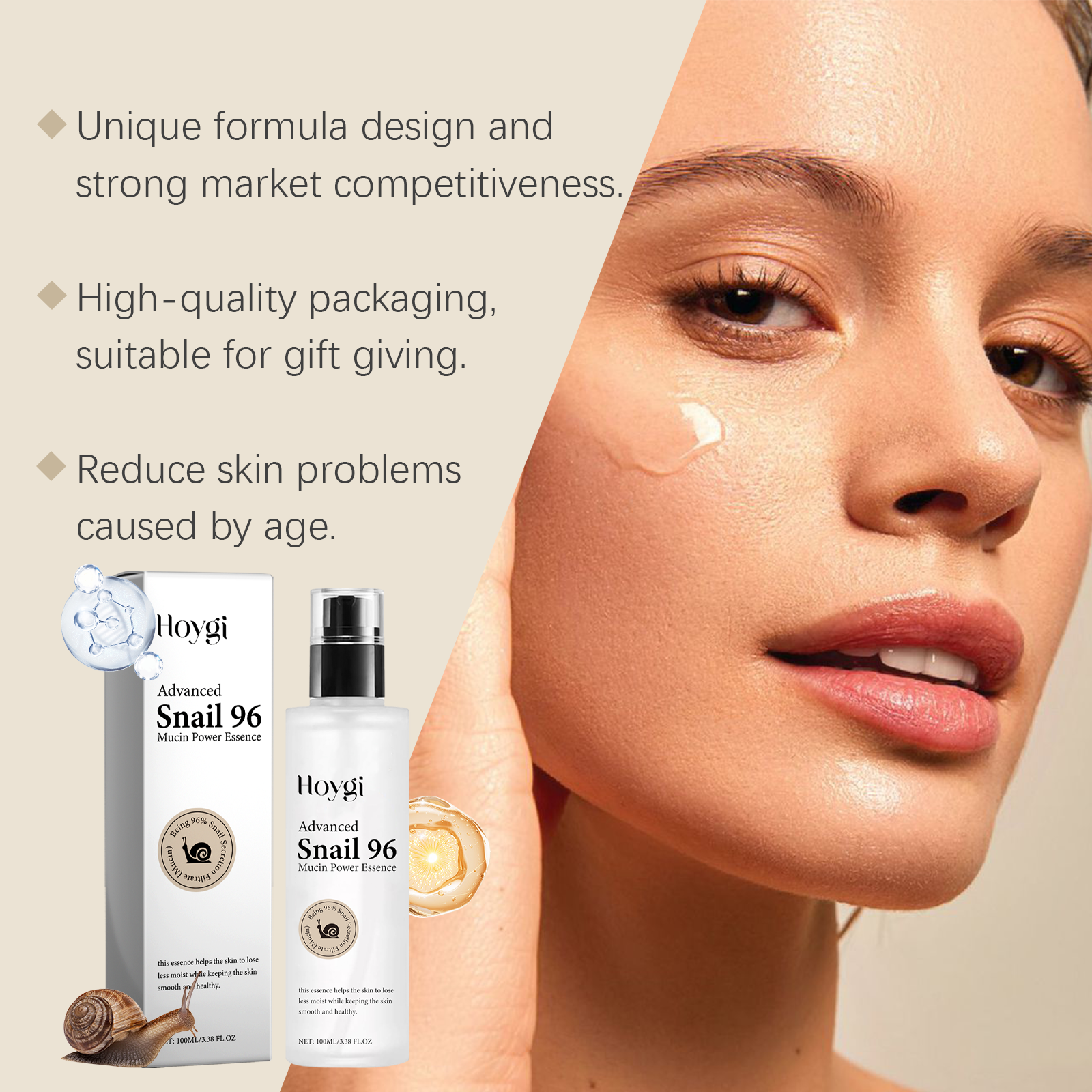 Hoygi Snail Mucin Serum Hydrating, Moisturizing, Clear, Radiant, Radiant And Rough Essence